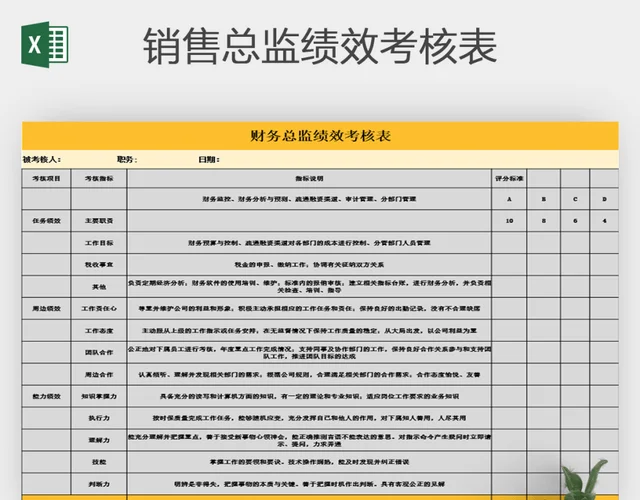 销售总监绩效考核表excel模版插图