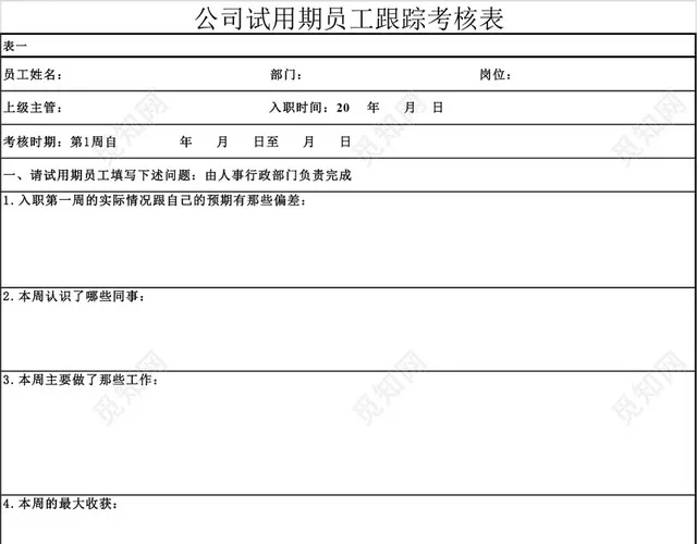 公司试用期员工跟踪考核表EXCEL模板插图2