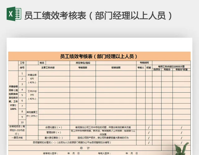 员工绩效考核表部门经理以上人员插图