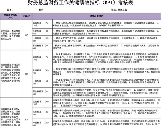 财务总监财务工作关键绩效指标（KPI）考核表插图1