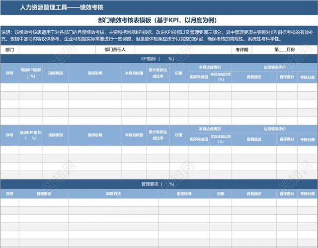 公司部门绩效考核表模板EXCEL模板插图2