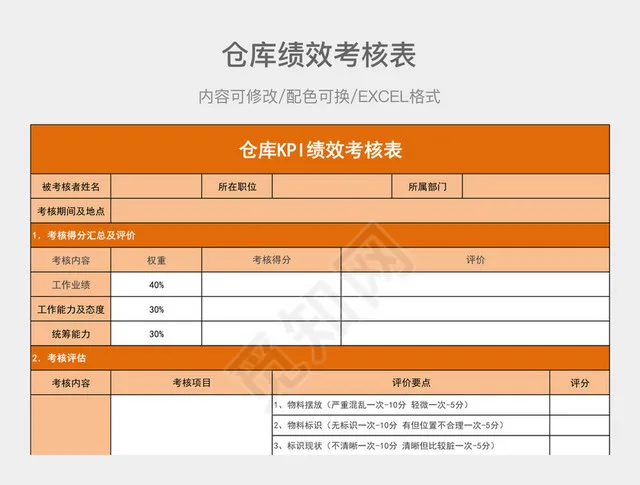 橙色仓库绩效考核表插图