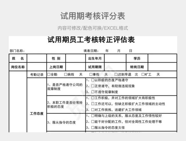 黑白试用期考核评分表插图