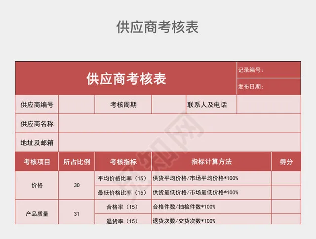 红色系供应商考核表插图