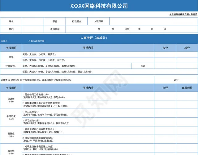 蓝色商务公司人事考核表插图1