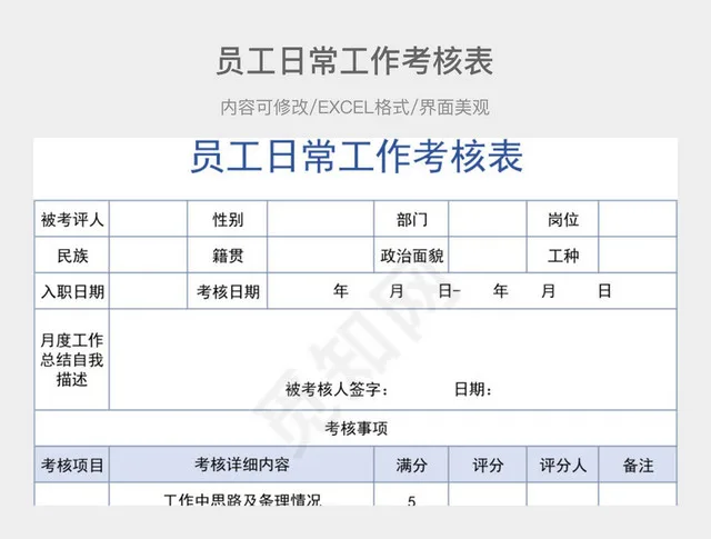 员工日常工作考核表插图