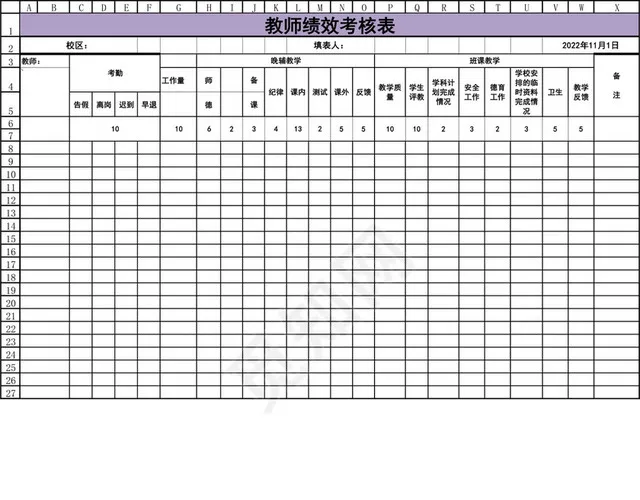 紫色简约教师绩效考核表插图1