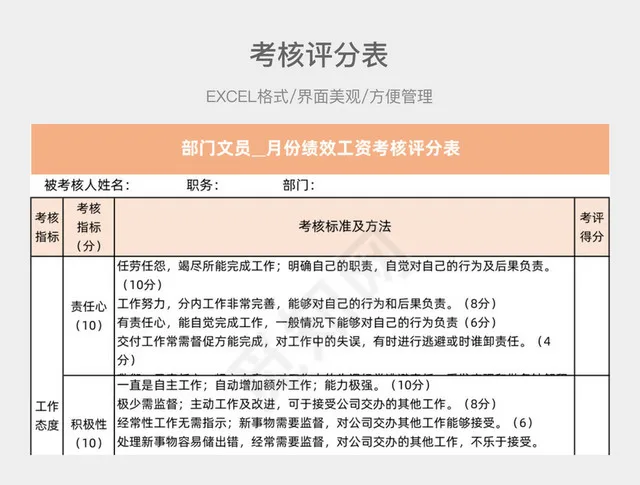 橙色考核评分表插图