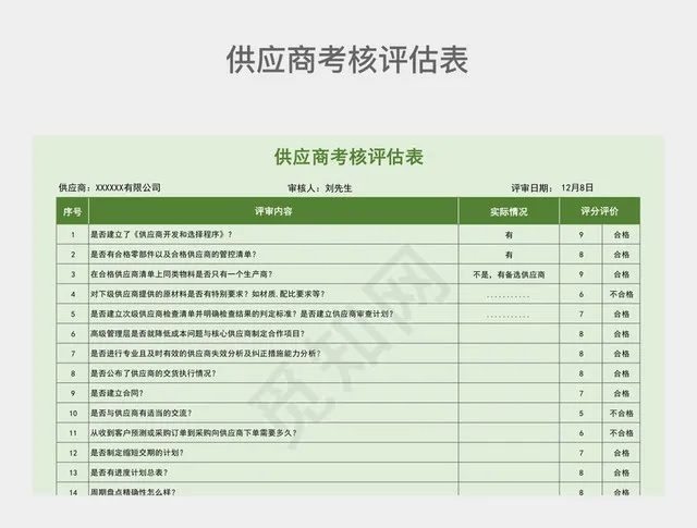 绿色清新供应商考核评估表插图