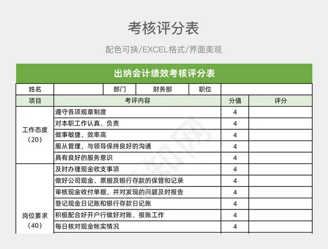 绿色风格考核评分表插图