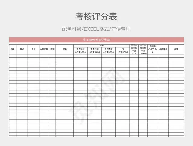 红色风格考核评分表插图