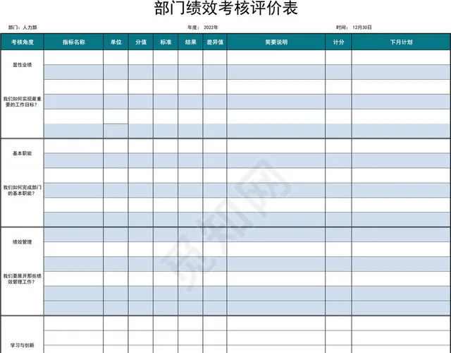 部门绩效考核评价表插图1